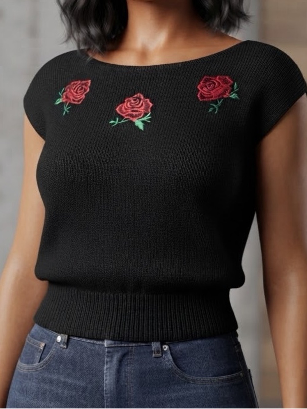 Vintage Sweater With Roses